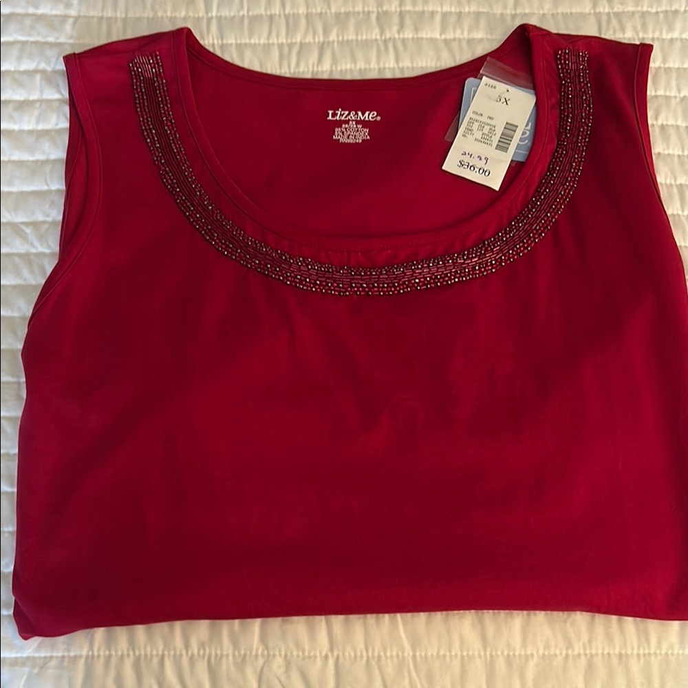 Liz & Me Red Beaded Tank Top